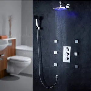 Atacado E Varejo Promoção Termostática Banheiro 8 "LED Rain Shower Torneira Jactos de Massagem Pulverizador Chuveiro de Mão