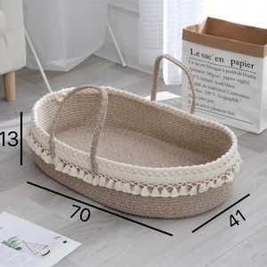 <span class=keywords><strong>Cesta</strong></span> de Dormir <span class=keywords><strong>para</strong></span> Bebé Plegable, Portátil, Lavable y Ecológica con Diseño de Borlas, Asa de Cuerda de Algodón y Tejido Trenzado - Product Image 3