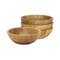 Vente en gros de bols de service en bois de bambou sculpté biologique, ensemble de vaisselle avec logo personnalisé, bol profond pour pâtes, fruits, restauration écologique