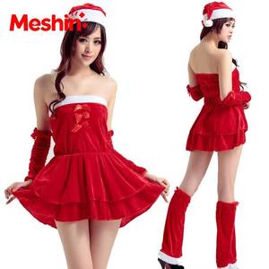 MS Hot Selling Adult <b>Sexy</b> Velvet Red <b>Santa</b> Claus Dress Festival Party <b>Costume</b> Women for Christmas and Halloween - Product Image 1
