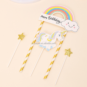Décoration de <span class=keywords><strong>gâteau</strong></span> <span class=keywords><strong>Licorne</strong></span> Joyeux Anniversaire Remise de Diplôme Bannière Arc-en-ciel en Papier Couleurs et Formes Personnalisables Kit de Décoration de Fête DIY - Product Image 5