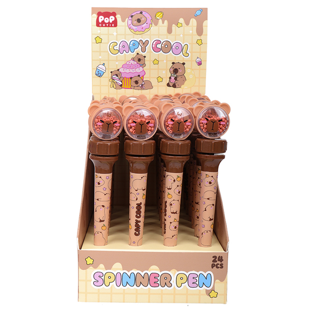 Hot-selling Cute Cartoon Kitty and Capibara Spinning Ballpoint Pen Low-price Wholesale Stationery for Kids