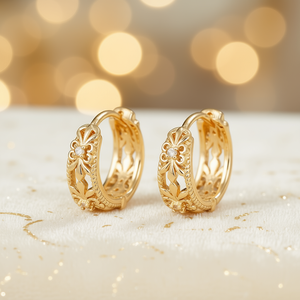 E4485 White Gold <b>Hoop</b> <b>Earrings</b> With Round Diamond Flower Design Claw Setting Women's Classic <b>Fine</b> Jewelry - Product Image 2