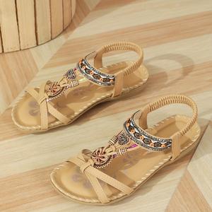Servicio de Adquisición 1688 FTS: Sandalias Planas Boho con Cuentas Multicolor y Correa Elástica para Vacaciones, Baja Comisión - Product Image 1