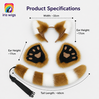 Iriswigs Drop-shipping Accessoire de cosplay en fausse fourrure de renard, style dessin animé, avec oreilles d'animaux en peluche et queue, fait main, réglable, modèle KC