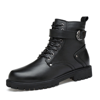 Sepatu Boots Pria Wanita Model Martin Boots, Sepatu Kerja & Keselamatan, Chukka Kulit Sapi Asli, Tinggi Sedang, Tali, Gesper, Katun