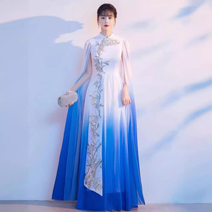 Women's Blue Gradient Classical Dance Dress With 3D Embroidery Stage Performance Wear - Product Image 2