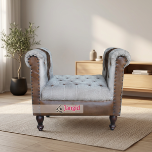 Sofá de un asiento estilo Diwaan vintage, artesanía Jangid, de madera, cuero y tela, hecho a mano, duradero, ecológico, para el hogar, hotel, sala de estar - Product Image 2
