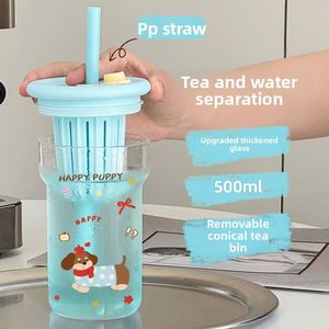 Taza de Vidrio Resistente al Calor de Alta Calidad para Agua y Té con Tapa, Pajita y Separador de Té, Gran Capacidad, Diseño Moderno para Oficina - Product Image 1