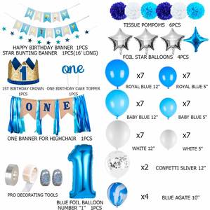 Guirnalda para Silla Alta de Bebé, Primer Cumpleaños, Decoración Azul para Fiesta de Niño - Product Image 2