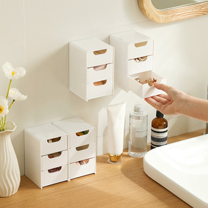 White Three Layer <b>Drawer</b> <b>Storage</b> Box <b>Plastic</b> Desk Organizer For Cosmetics And Stationery Freestanding Rectangle Shape - Product Image 4