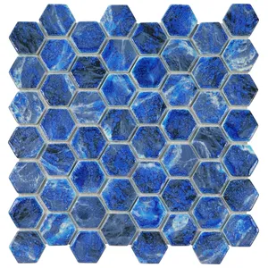 Foshan Unique Design Blue Hexagon Tiles Bathroom Mosaic Patterns