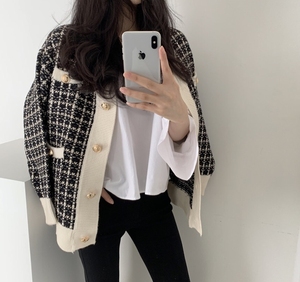 Cardigan Tendance Manches Longues à Grandes Poches en <span class=keywords><strong>Maille</strong></span> <span class=keywords><strong>Plaid</strong></span> Femme 6731# - Product Image 3