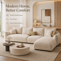 Samt-Ecksofa Creme Off-White Flaches Modulares L-förmiges Chaiselongue-Sofa mit Weichen Komfort-Kissen für Wohnzimmer