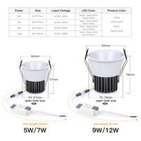 Spot LED Encastrable en Aluminium COB de Haute Qualité, 5W 7W 9W 12W, Dimmable, Vente en Gros, Usine OEM