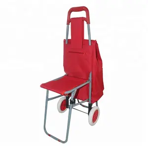 Folding Trolley Bag Folding Metal Frame Shopping Trolley Bag With Foldable Seat Chair
