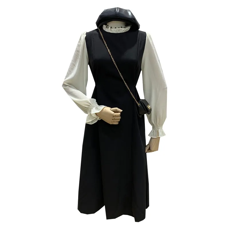 Wholesale Korea Design Autumn Women's Vintage Dress New Midi Ladies Black Dress