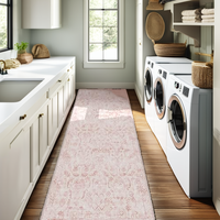 Pink Wool Thin Boho Washable Distressed Low-Pile Non-Slip Runner Rug 36x84 Inch for Hallways Kitchen Entryway & Bathroom