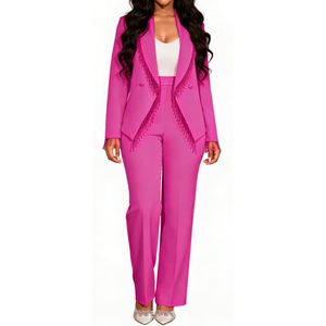 Ensemble 2 pièces <span class=keywords><strong>pantalon</strong></span> et blazer à sequins pour <span class=keywords><strong>femme</strong></span>, tenue de cérémonie élégante, blazer ceinturé avec ornements en cristal, Sehe Fashionbisou - Product Image 4