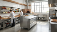 Comptoir de préparation de pizzas et salades en acier inoxydable pour restaurant, réfrigérateur à double porte avec couvercle en verre, armoires de rangement, contrôle numérique de la température