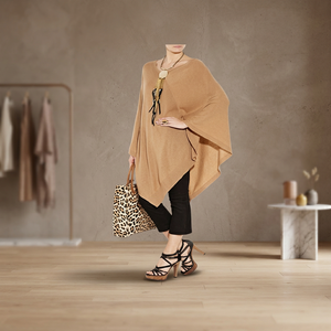 Poncho de Cachemira 100% Personalizado para Mujer, Diseño de Punto Liso con Detalles en Cuero, Cálido para Invierno, Hecho en Nepal, Estilo Casual, Color Personalizado - Product Image 2