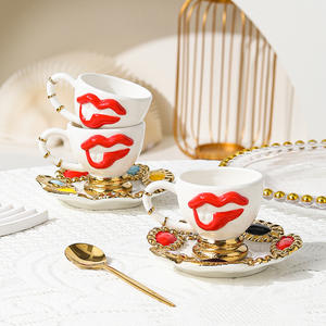 Tazas y Platillos de Cerámica Creativos para Café, Tazas para Café Concentrado y Té de la Tarde, Juegos de Tazas y Platillos de Café para Exportación - Product Image 3