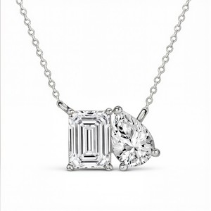 Colgante de oro de 14K con diamantes cultivados en laboratorio Toi Et Moi, diseño elegante con bisel y doble piedra integrada, ajustable. - Product Image 3