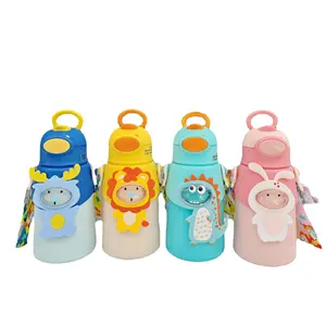 New Children's Thermal Cartoon Cute Baby Double Wall Water Bottle with Straw Stainless Steel Cute Bottle