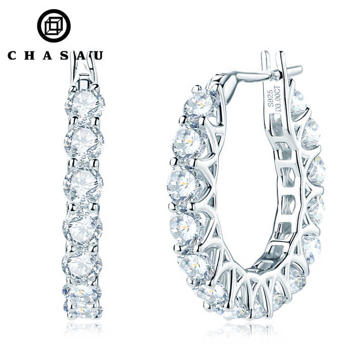 Moissanite Hoop Earrings 30/50mm Sterling Silver 925 Bridal Wedding Hoops main image 1