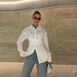 <span class=keywords><strong>Camicia</strong></span> <span class=keywords><strong>bianca</strong></span> a maniche lunghe senza rughe con Design avvolgente in vita per donne d'affari cotone traspirante Oem supporto ordine all'ingrosso - Product Image 6