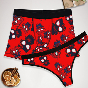 OEM Manufacturer Custom Matching Underwear Christmas Spider Web Hats Noel <strong>Couples</strong> <strong>Boxer</strong> &amp; Thong Set - Product Image 2