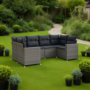 Ensemble de canapés de jardin en rotin gris avec pieds réglables, 6 places, mobilier d'extérieur au design contemporain - Product Image 2