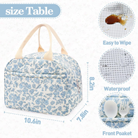 Sac à lunch isotherme portable grande capacité en polyester à motif floral, conservation de la chaleur pendant 12h, pour le camping en plein air, les voyages, logo personnalisé
