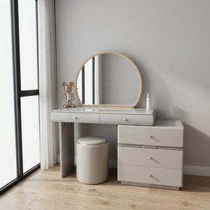 Modern Makeup <b>Vanity</b> <b>Table</b> with Oval <b>Mirror</b> and Storage Drawers for Bedroom Furniture - Product Image 1