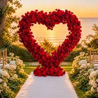 Arche de fleurs artificielles en forme de cœur luxueuse, rouge, pour la décoration de mariage et les fournitures, décoration pour la Saint-Valentin