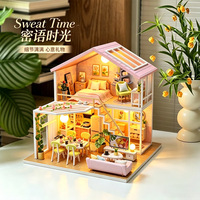 Kit de maison de poupée miniature à construire soi-même avec éclairage, modèle de villa miniature en bois artisanal, décoration de meubles miniatures, diorama, jouet de construction, cadeau