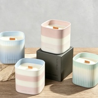Bougie parfumée carrée en céramique avec mèche en bois, cire de soja naturelle, huile essentielle, cadeau de mariage pour décoration - Grande Vente