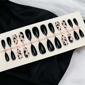 <span class=keywords><strong>Uñas</strong></span> Postizas <span class=keywords><strong>de</strong></span> ABS, Color Negro Almendrado y Estampado <span class=keywords><strong>de</strong></span> Vaca, <span class=keywords><strong>Uñas</strong></span> a Presión Reutilizables, Arte <span class=keywords><strong>de</strong></span> <span class=keywords><strong>Uñas</strong></span>, 24 Piezas al por Mayor - Product Image 3