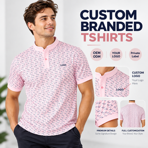 Custom Branded Tshirts <b>Men's</b> <b>Pink</b> Patterned Short Sleeve Blade Collar Golf <b>Shirt</b> With Logo Regular Fit Knitted Casual Wear - Product Image 1