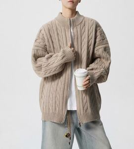 Cardigan en laine tricoté <span class=keywords><strong>torsadé</strong></span> pour <span class=keywords><strong>homme</strong></span>, <span class=keywords><strong>col</strong></span> <span class=keywords><strong>montant</strong></span>, coupe décontractée, anti-rétrécissement, anti-boulochage, idéal pour l'hiver - Product Image 3