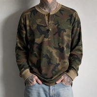 Camiseta Henley de Manga Larga para Hombre, Estilo Waffle, Personalizada, Camuflaje, Tejido Térmico, Estilo Vintage, para Marcas