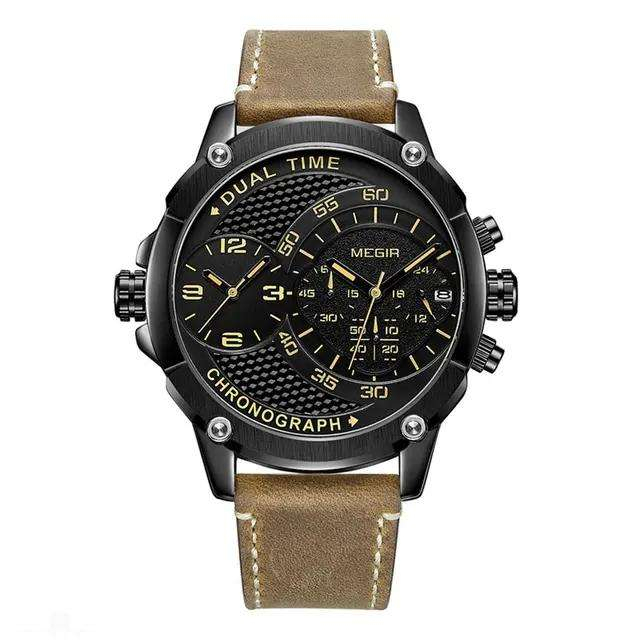 Megir 2093 Fashion Men's Luxury Leather Strap Quartz Watch  Waterproof Relojes Simple Life Waterproof Watch Men