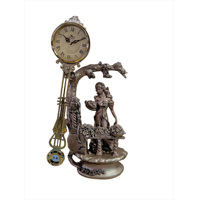 Horloge de table/étagère silencieuse à pendule oscillant, style européen, en bronze et résine, motif « Jeune Fille aux Fleurs », mouvement à quartz