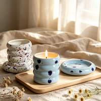 Support de bougie en céramique de luxe YBH Custom Nordic Decor, bleu vert moucheté, fait main, écologique, pour la maison