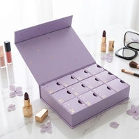 Boîte de calendrier de l'avent personnalisée avec estampage à chaud étoile violette, 24 jours, vide, pour produits de beauté et soins de la peau, boîte cadeau rigide en papier avec tiroirs
