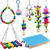 Jouets écologiques mignons pour oiseaux, 17 pièces, accessoires en bois pour cages de perroquets et de perruches, perchoirs et balançoires pour petits conures