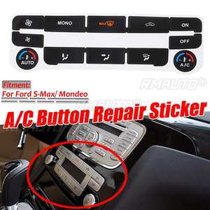 Juego de pegatinas decorativas plateadas/negras para reparar botones de control de clima/aire acondicionado de coche Ford S-Max/Mondeo: mejora los botones desgastados - Product Image 1
