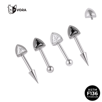 Labret en titane ASTM F136 pour enfant, motif oreille de chat, à filetage interne, avec pointe triangulaire en zircone cubique et boule, pour cartilage et tragus, style mode