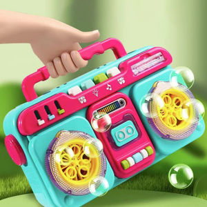 Machine à bulles radio design 10 trous avec lumière et <span class=keywords><strong>musique</strong></span>, jouet à bulles pour enfants, jeu d'extérieur - Product Image 3