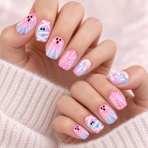 Ongles à presser de luxe Halloween, motif chat fantôme mignon, couverture complète, faux ongles, toile d'araignée en forme de cœur, mummy rose, venin doux pour fille - Product Image 5
